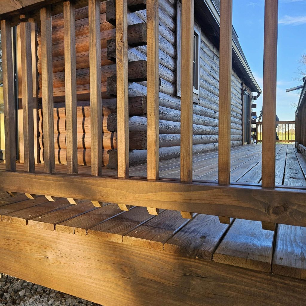 log cabin railings on deck